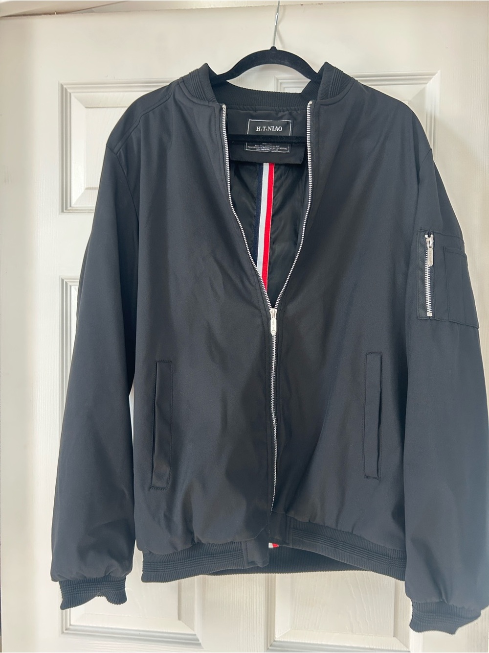 Mens Black Bomber Jacket with Zip Front